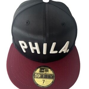 PHILADELPHIA PHILLIES PHILA HAT‎ New Era BLACK SATIN SZ 7 Brand New NWT